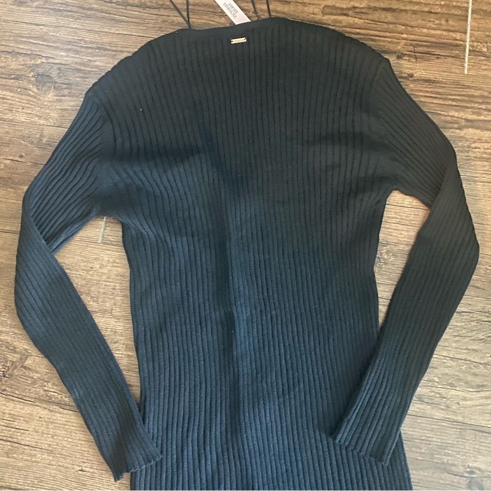 Victoria's Secret Black Ribbed Button-Front Long Sleeve Midi Dress - Picture 8 of 9